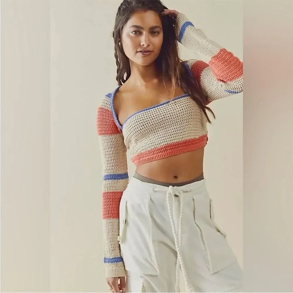 Free People Love Me Long Sleeve Fauxchet Striped Knit Sweater